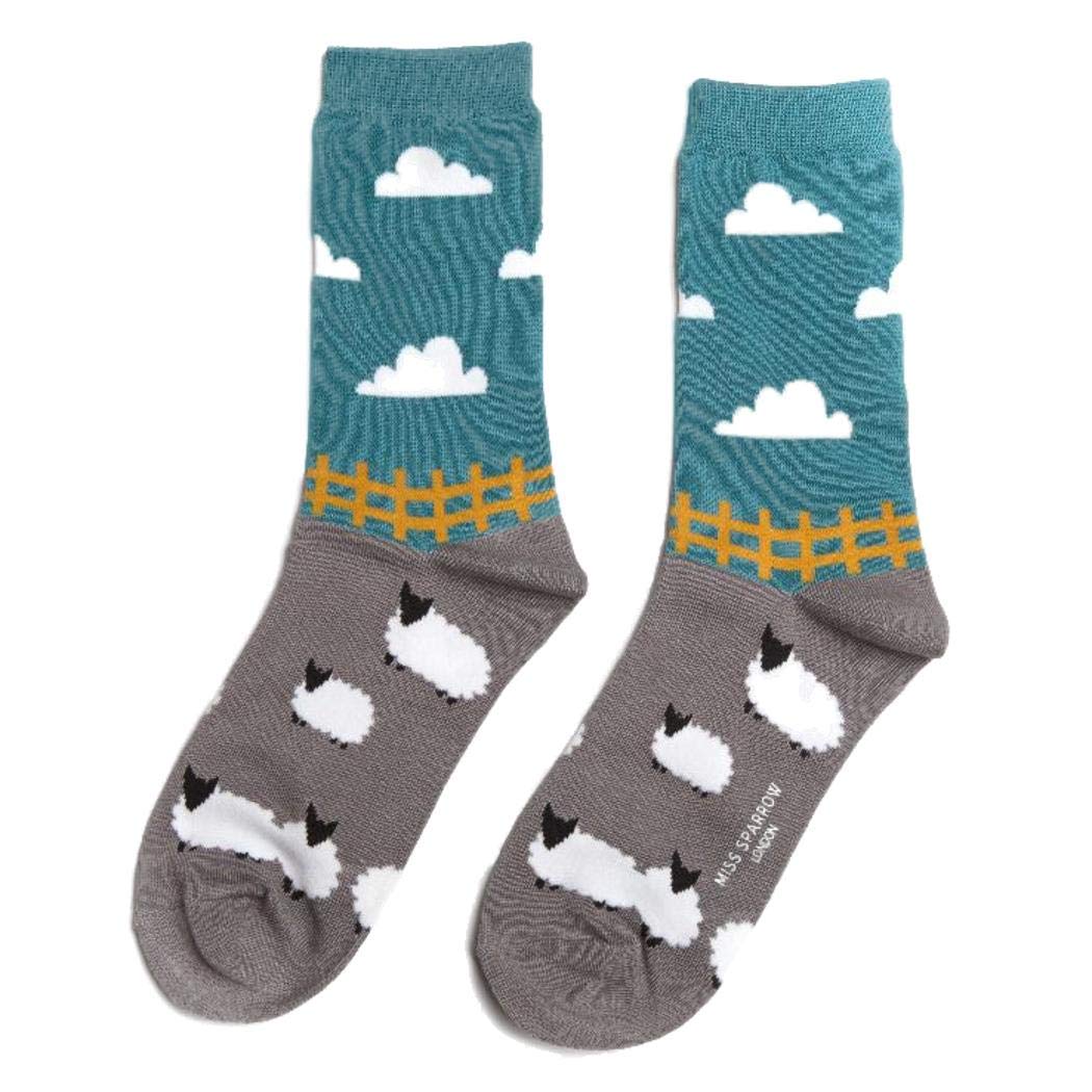 Purple Possum® Socks Sheep Ladies Blue Pink White Soft Bamboo Cotton Blend Ankle Sock Gift Idea (Teal Blue) Size 4-7
