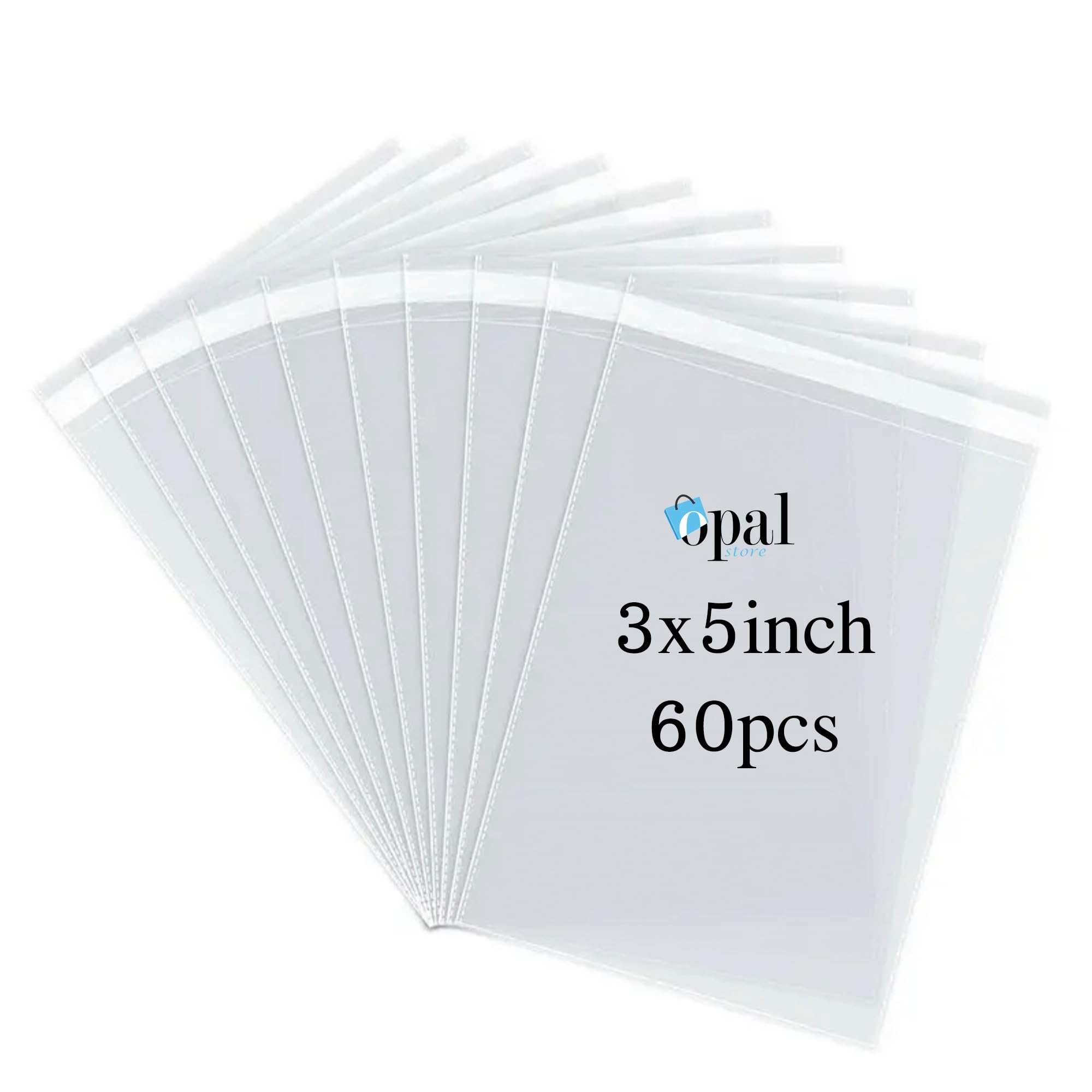Opal plastic bags clear Small and large size re-sealable Self-Adhesive for packaging,organizing and storage for food,samples,jewelry,gifts,snacks,baked goods and candy (clear-60Pcs, 8x12.5cm-3x5inch)