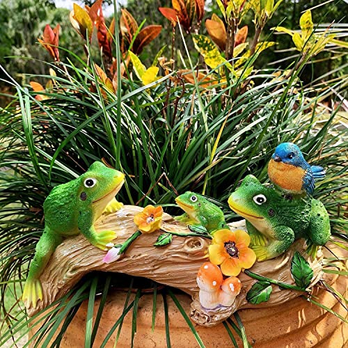 Ironrain Solar Garden Statues Frog, Outdoor Art Decor Figurine Waterproof Lights With Frogs Bird Mushroom & Flowers, Garden Sculpture Ornament For Spring Lawn Yard Thanksgiving Christmas (Frog) #TOP7