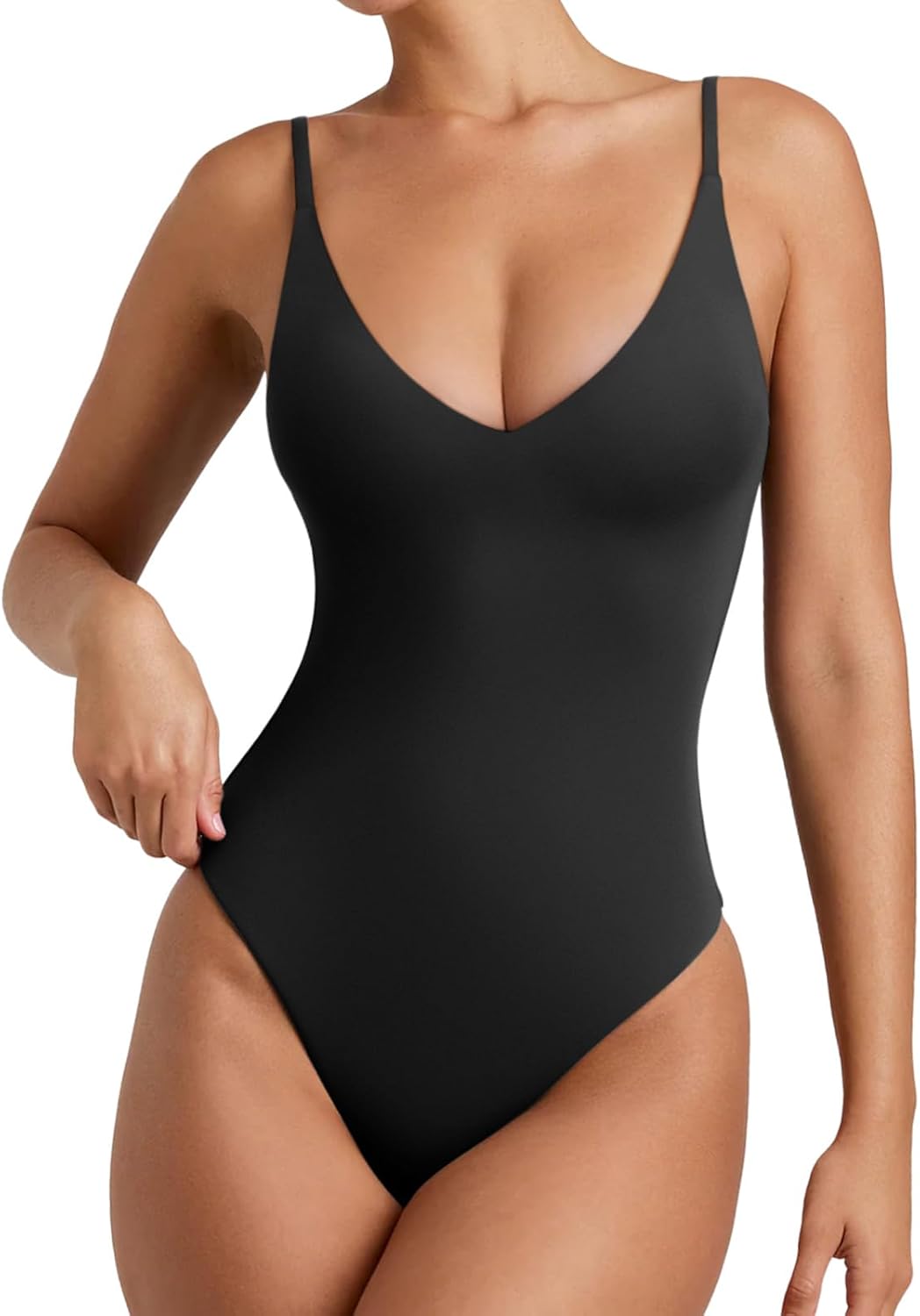 REORIA Women’s Sexy Trendy Open Back V Neck Spaghetti Strap Backless Trendy Cami Bodysuit Tops