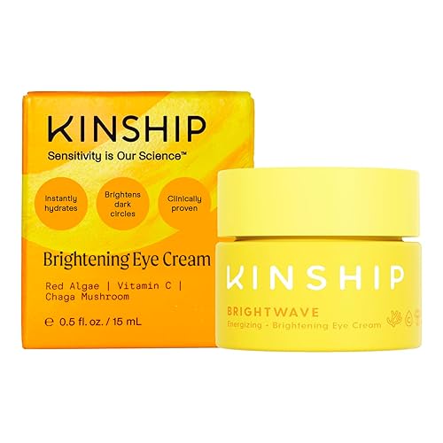 Kinship Brightwave Crema iluminadora de vitamina C debajo de los ojos para pieles sensibles, tratamiento de ojeras debajo de los ojos, disminuye las