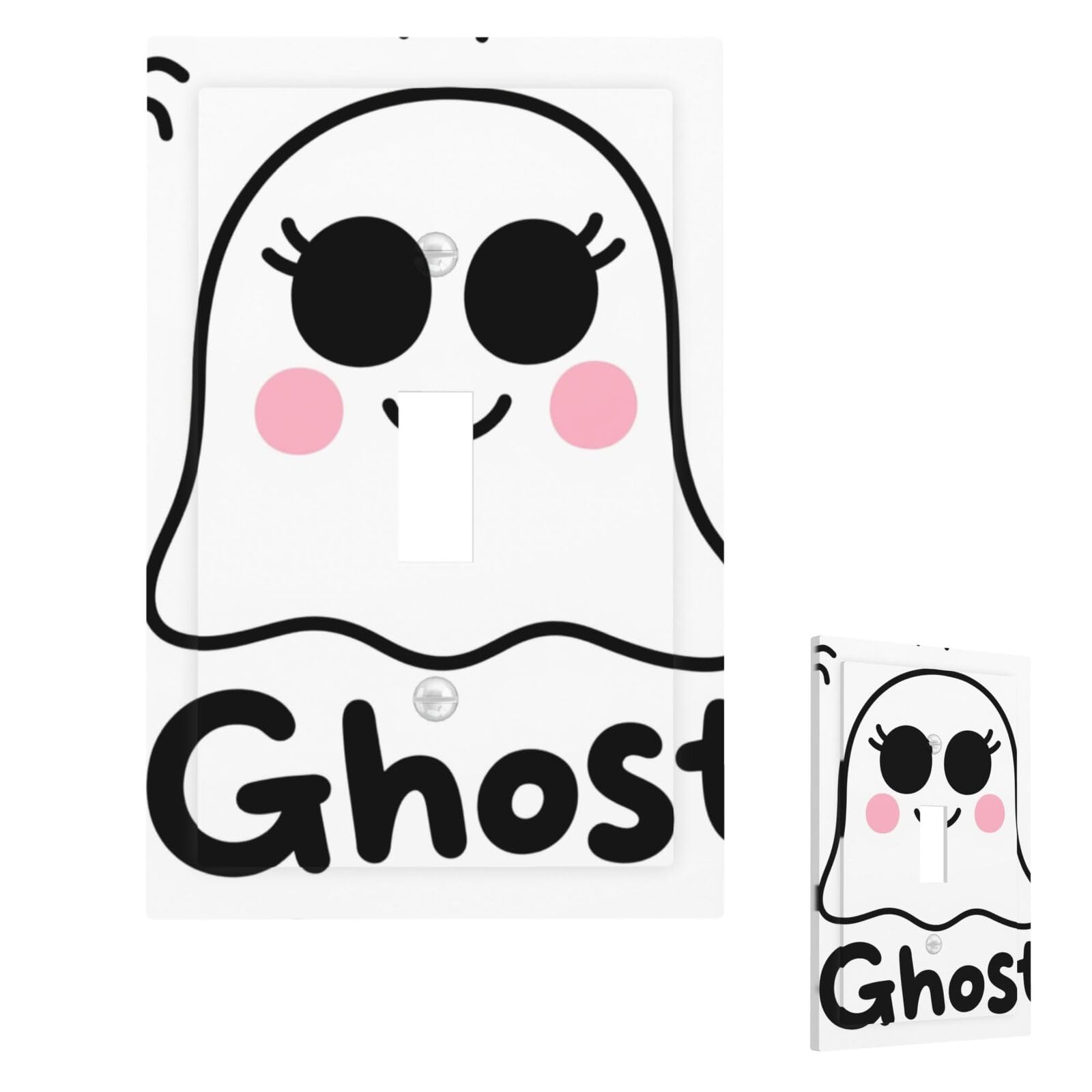 Funny White Big Eyes Ghost With Spider Wall Plate Cover Modern Decorative 1 Gang Light Switch Cover Unbreakable Receptacle Outlet Covers For Living Room Bedroom Home Decor Single Toggle