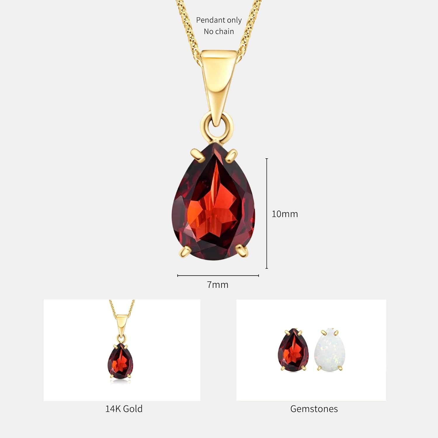 14k Gold Gemstone Pendant Necklaces for Women - Solid Gold Necklace for Women - Birthstone Necklace for Women - Teardrop Necklace Gold Pendant Necklace Gemstone - Romantic Necklace for Her - Image 6