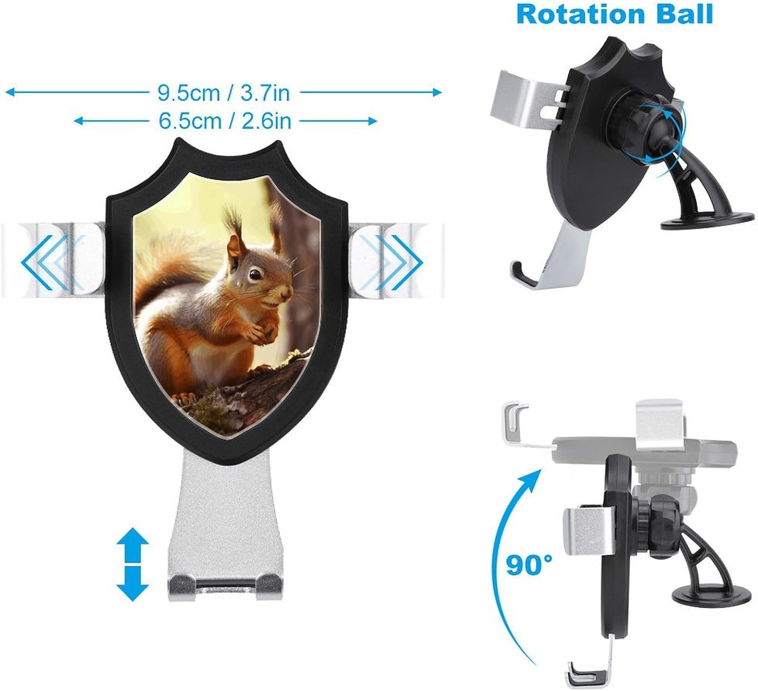 2-in-1 Funny Squirrel Car Phone Holder - Universal Cell Phone Mount for Dashboard Windshield Vent Cellphone Stand, Adjustable Cellphone Mount Fits All Smartphones image 2
