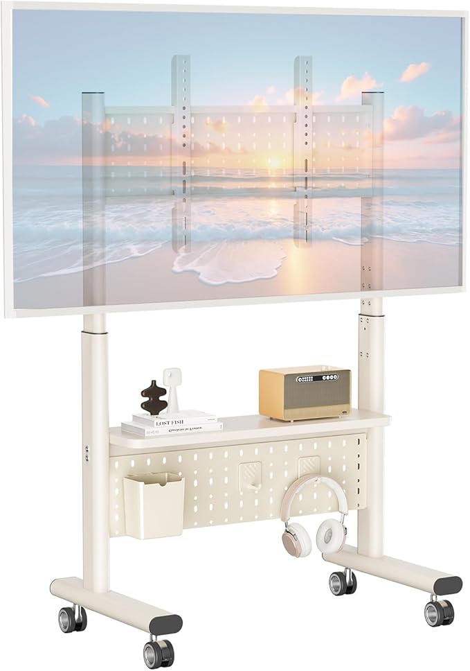 Soporte móvil para TV de 32 a 100 pulgadas, con estante y panel perforado miniatura 8