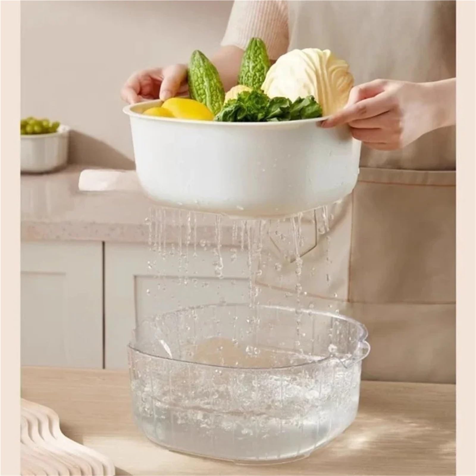 Colador colador de plástico 2 niveles con bandeja, 3 uds Para Cocina