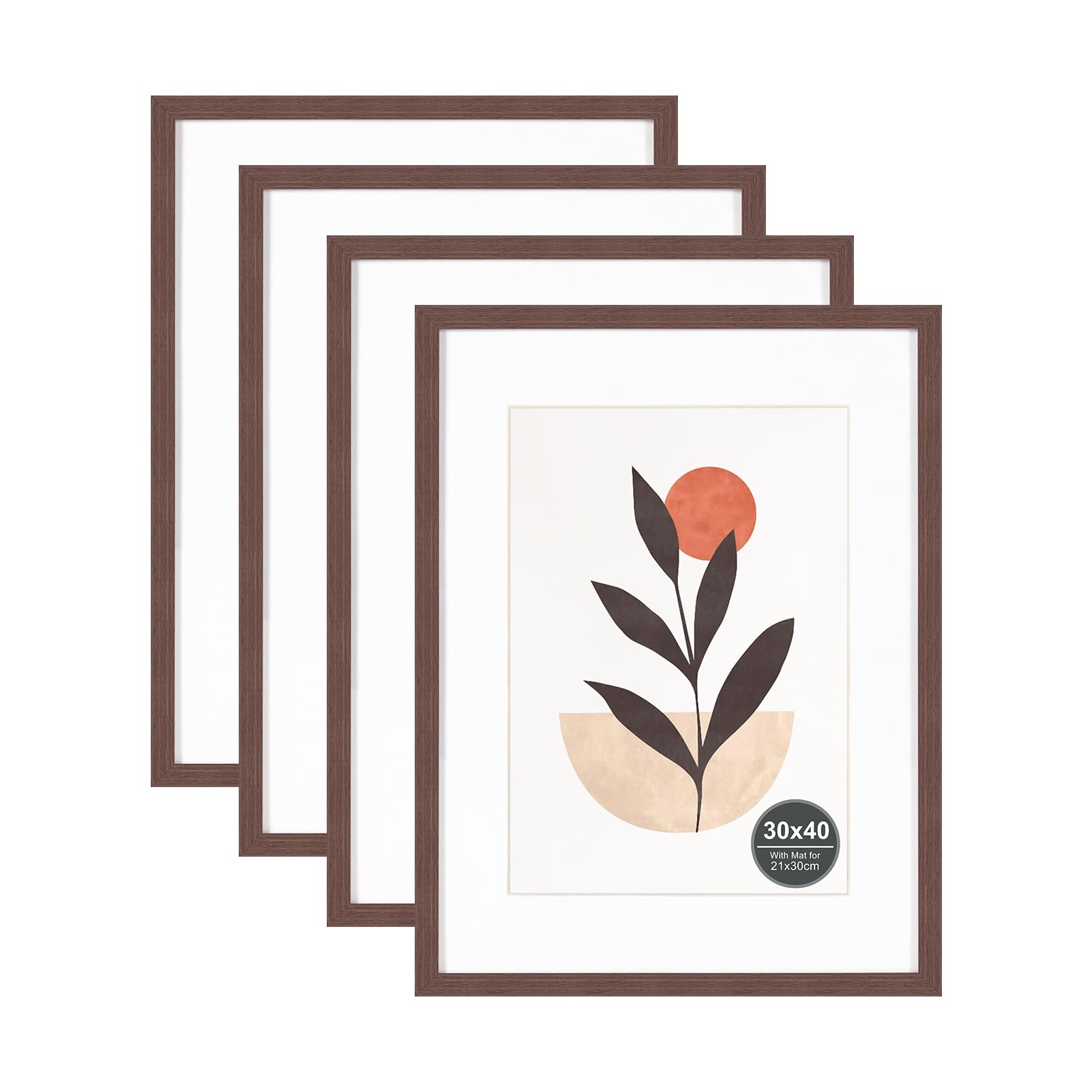 30x40 Picture Frame with A4 Mount, Reddish Brown Wood Photo Frames