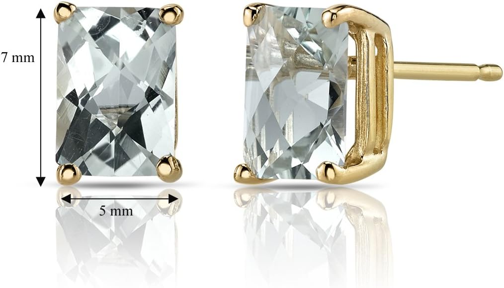 Peora Green Amethyst Earrings for Women in 14 Karat Yellow Gold, Classic Solitaire Studs, 7x5mm Radiant Cut, 1.75 Carats total, Friction Back, Hypoallergenic Gold Stud Earrings,