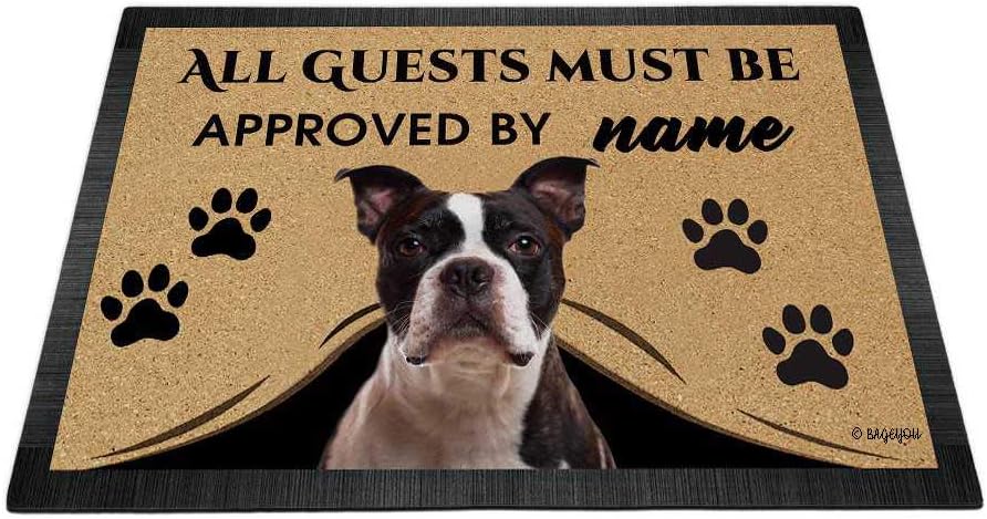 BAGEYOU Dog Doormat All Guests Must be Approved Outdoor Doormat with My Love Dog Boston Terrier Welcome Floor Mat Custom Name 35.4 x 23.6