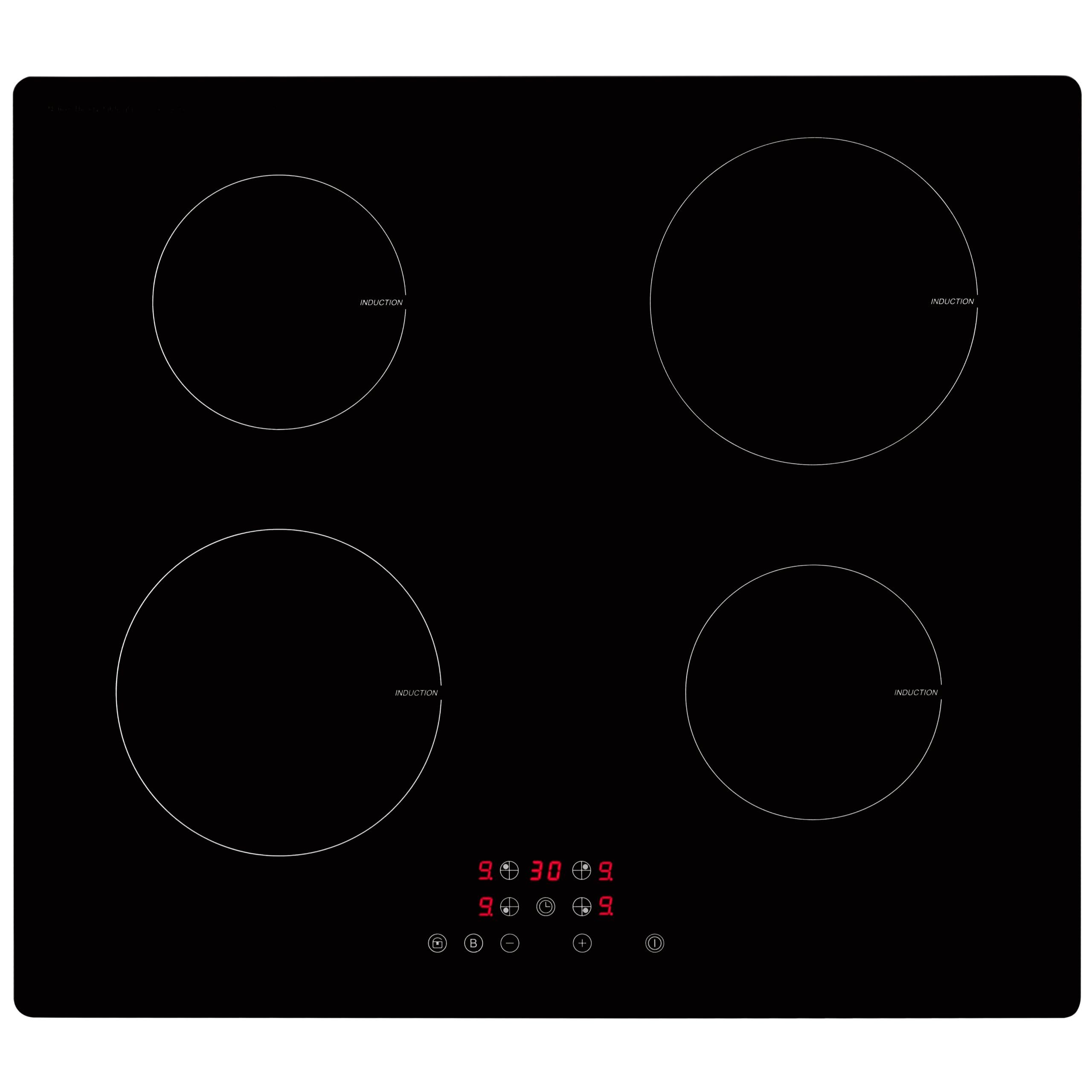 Exquisit® Vitrocerámica de Inducción, 4 Zonas, 7000W, Control Digital Deslizante, Bloqueo Teclas, Timer Fin Cocción, Indicador Calor Residual, Reconocimiento de Recipientes, Medidas 7,7x59x52 Cm.