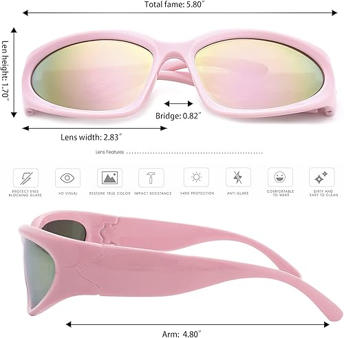 Miniatura 6 de knliwkm 3 pares de lentes de sol ovalados deportivos envolventes Y2K futuristas para mujeres y hombres, moda plateada