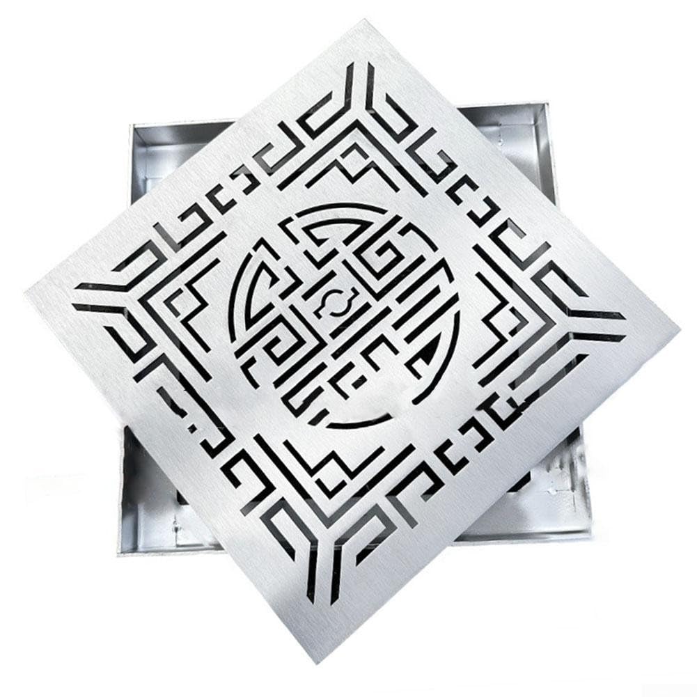 Grille de vidange en acier inoxydable pour un écoulement efficace de l'eau de pluie, motif de trou anti-encrassement, finition brossée antidérapante, (200 x 200 x 20 x 2 mm)