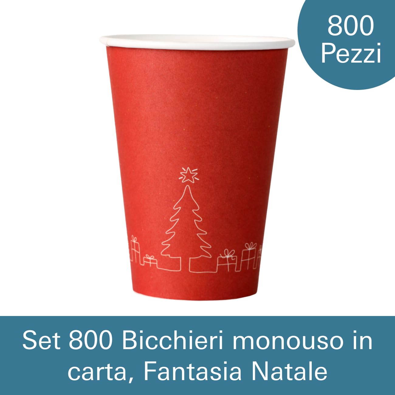 Mecup Gobelets en papier de Noël, gobelets jetables biodégradables, 800 pièces, tasse de café de Noël 200 ml, usage unique, pour boissons chaudes et froides, motif de Noël. Motif: Rouge