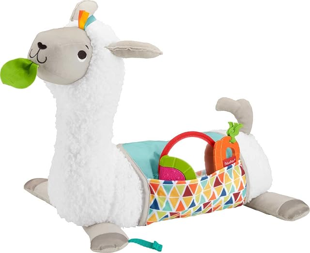 Fisher-Price Grow-with-Me Tummy Time Llama, 4 Ways To Play As Baby Grows, 3 Take-Along Toys, Engages Babys Senses Of Sight, Hearing and Touch, GLK39