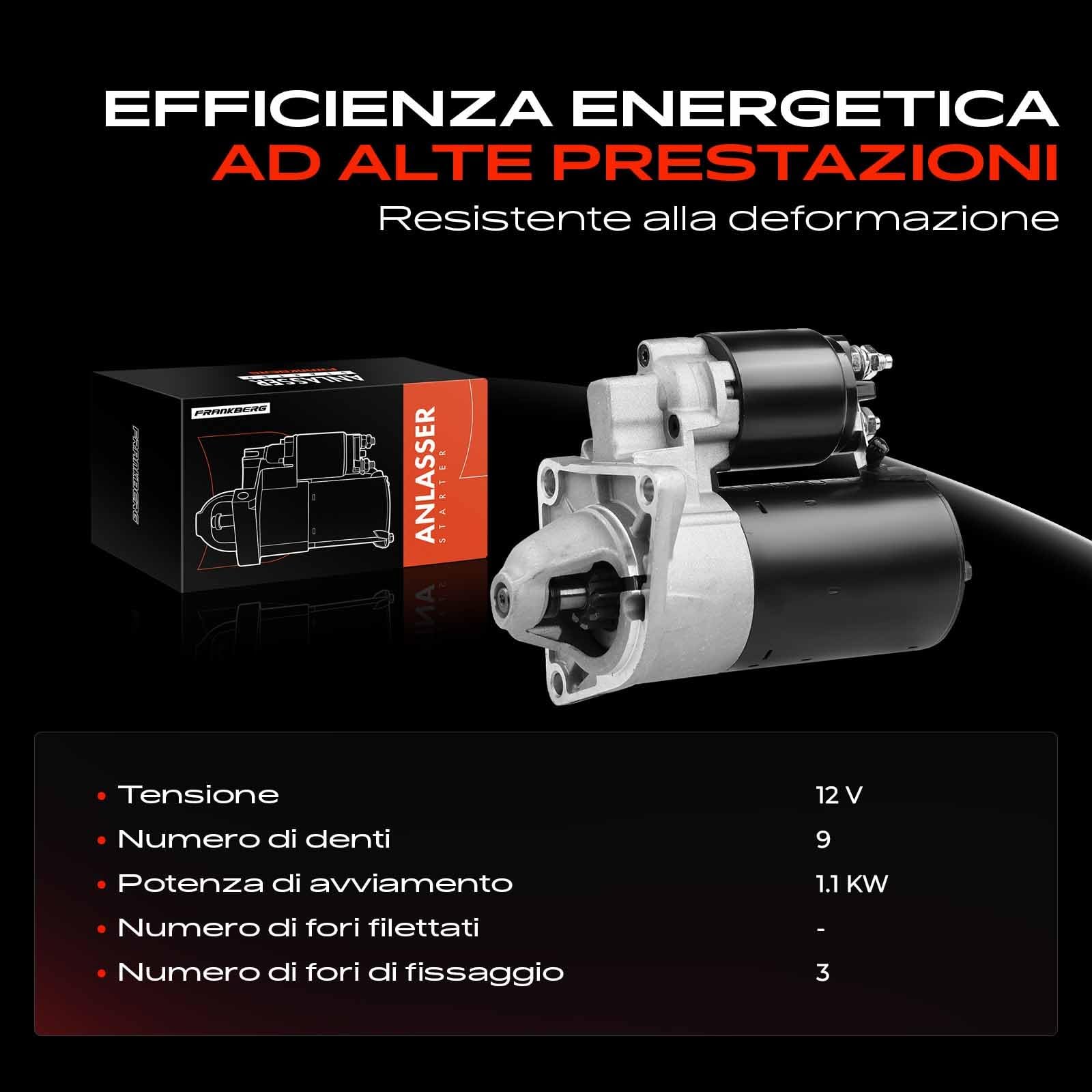 Frankberg Motorino di avviamento 1 1 KW 12 V 9 denti 0001107066 | Compatibile con: Kappa Coupe 838, 145.930, Dedra SW 835, Delta II 836, Marea 185, 156 Sportwagon 932, Lybra 839