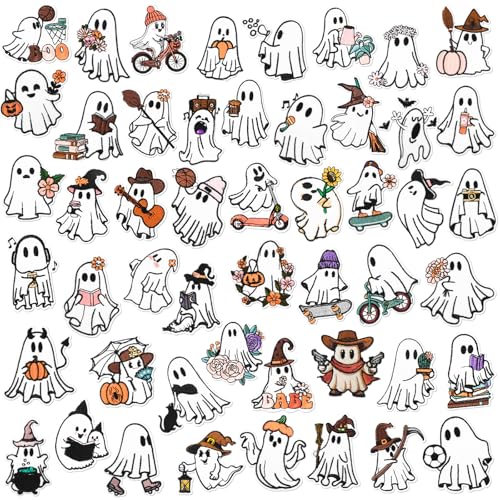 Wavwavw 50 Pcs Ghost Patches Iron on Halloween Patches Embroidered