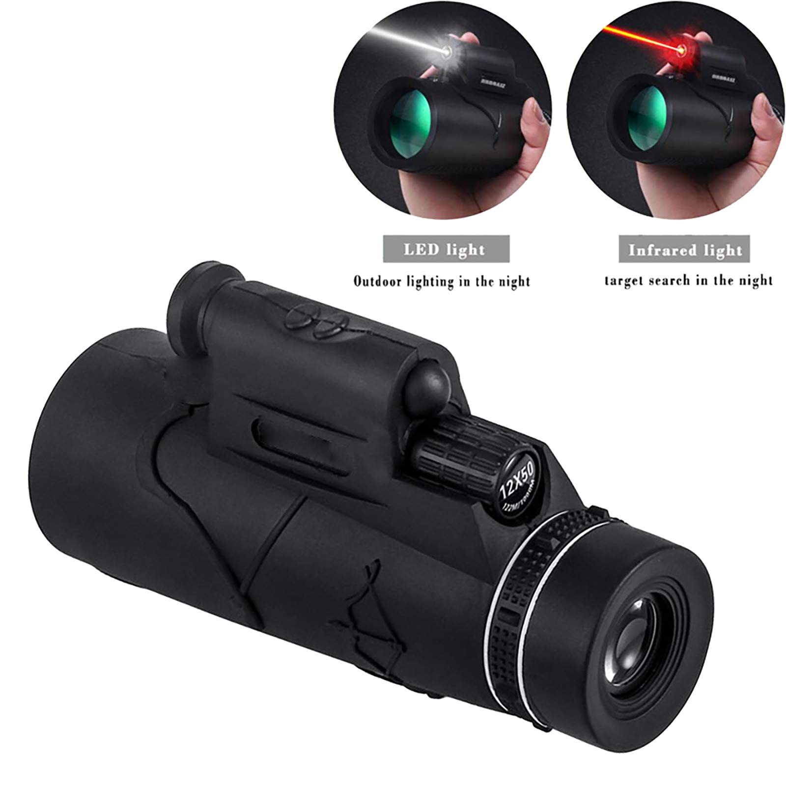 TELESCOPIO ZOOM 12X50 HD CON TREPPIEDI PER FOTO CON SMARTPHONE CON LED E LASER - CANNOCCHIALE STELLE