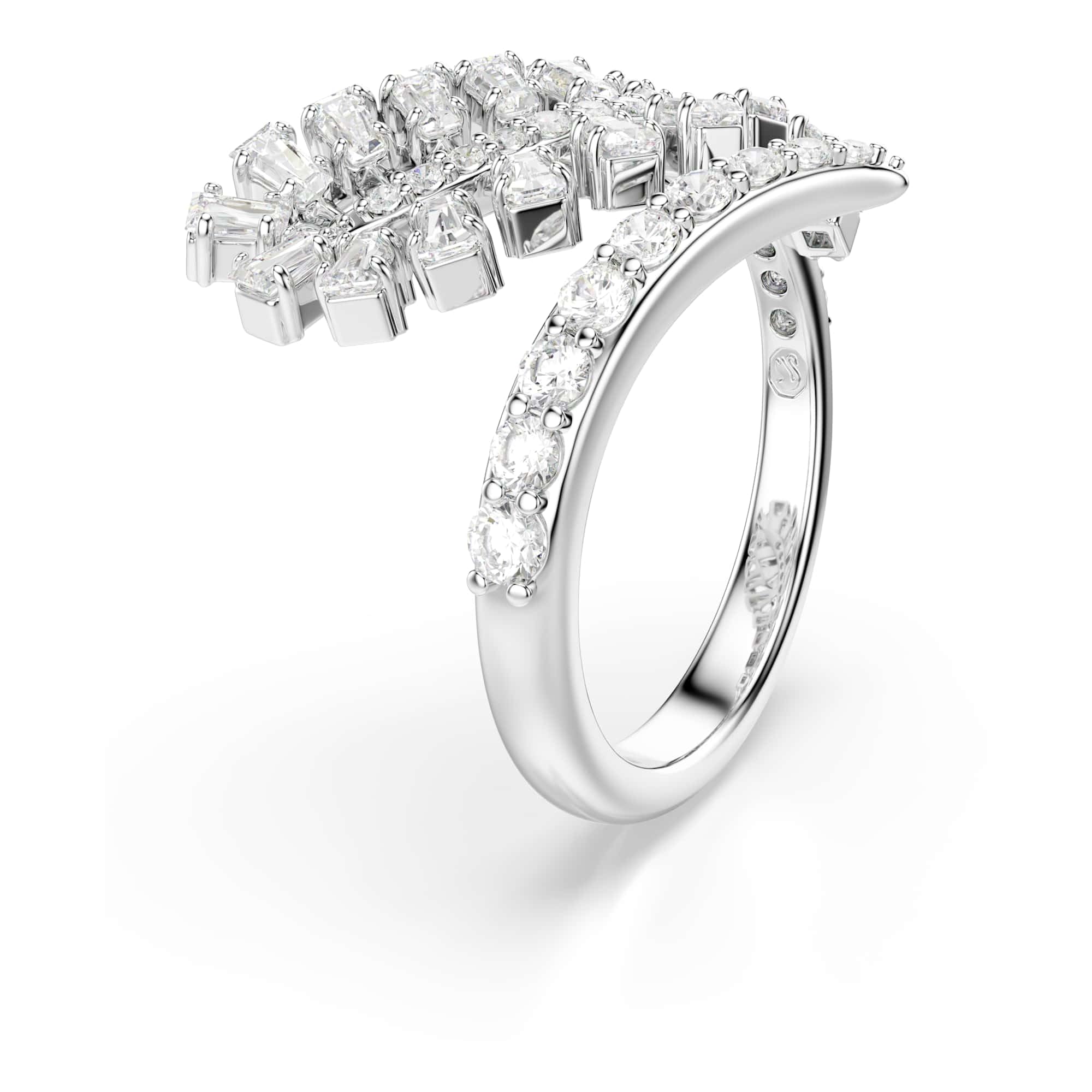 Swarovski Vienna Kollektion Open Ring, Mixed Cuts, Feder, Weiß, Rhodiniert