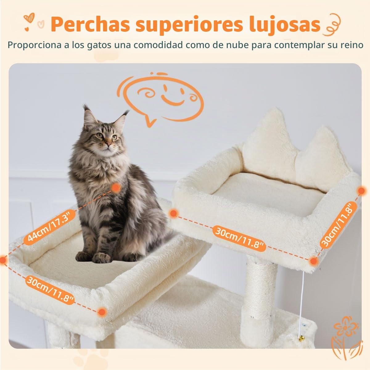 TaoqimiaoRascador para Gatos Grandes, 180CM Estable Arbol Rascador para Gatos com Cuevas, Cesta, Hamaca, Postes, MS026LM Beige