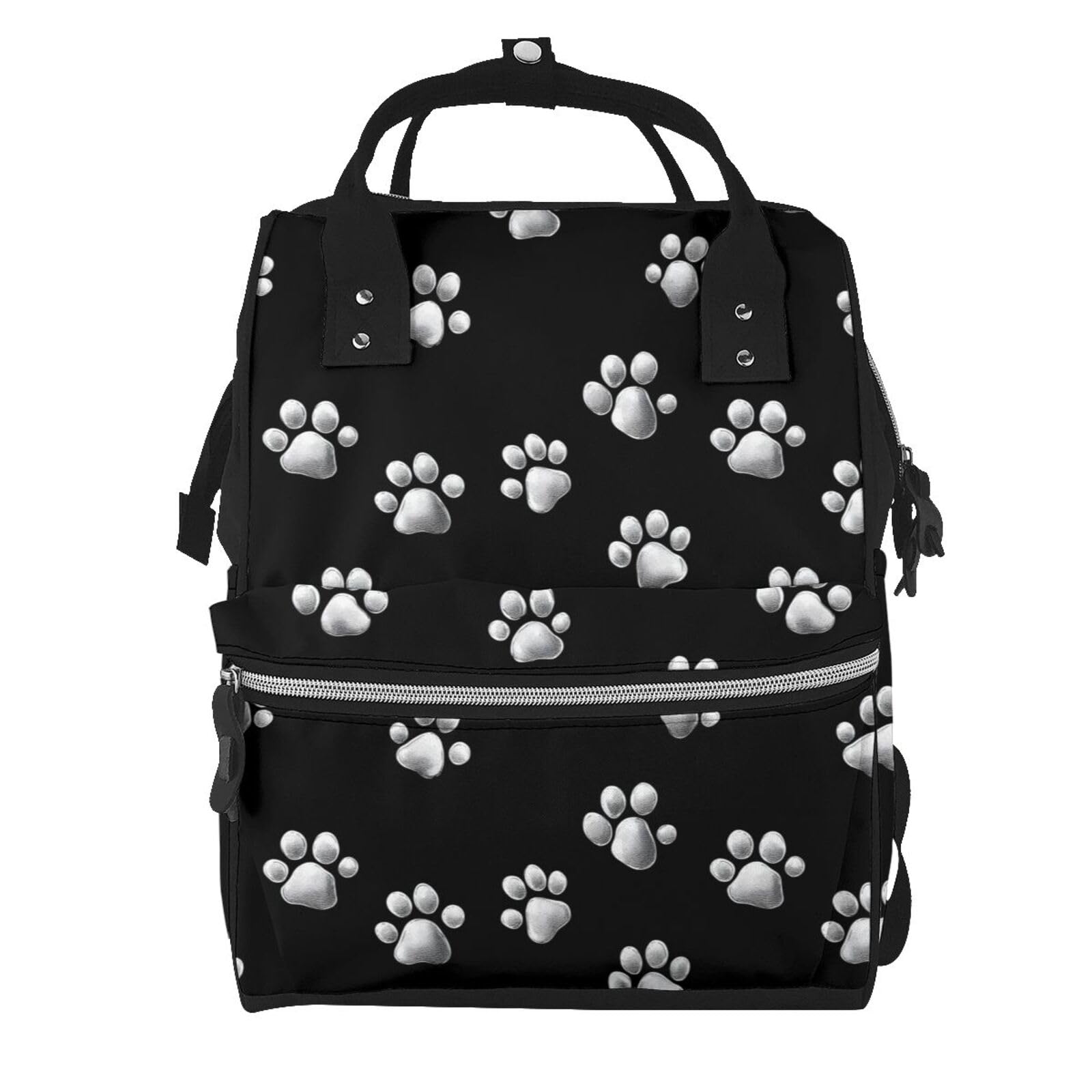 Baby Doll Diaper Bag Backpack - Cute Dog Paw Silver Print Mommy Bag, Tactical Infant Baby Backpack, Travel Fashion Hiking Toddler Tote Nursing Nappy Bags for Dad Mom Women Men
