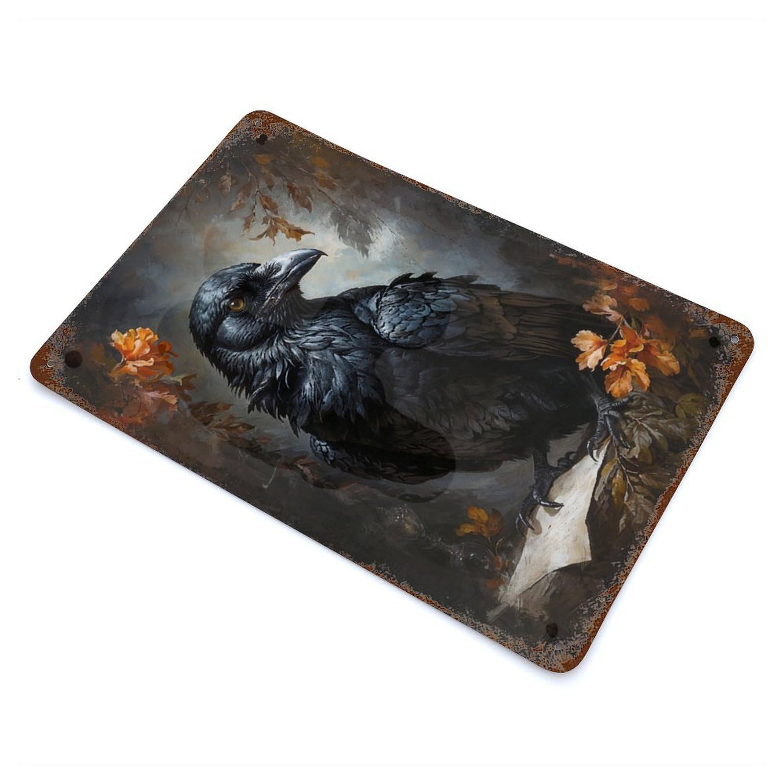 The Raven Scholar Aged Metal Wall Plaque 11.8"x7.9", Ideal for Garage, Bar And Workshop Decor