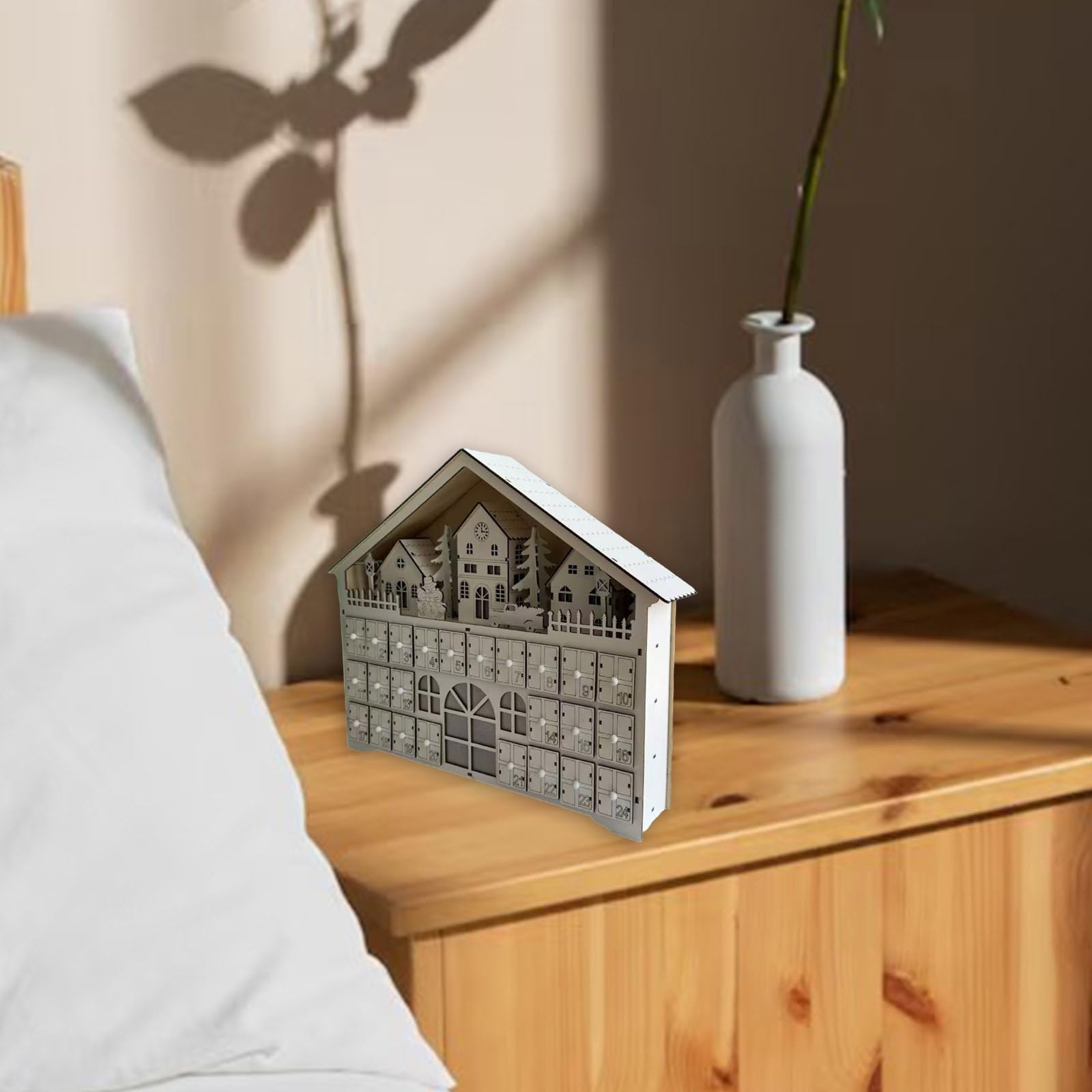 Holz LED beleuchteter Adventskalender, Weihnachten Adventskalender, mit LED-Lichtern und 24 Schubladen, Holzdeko