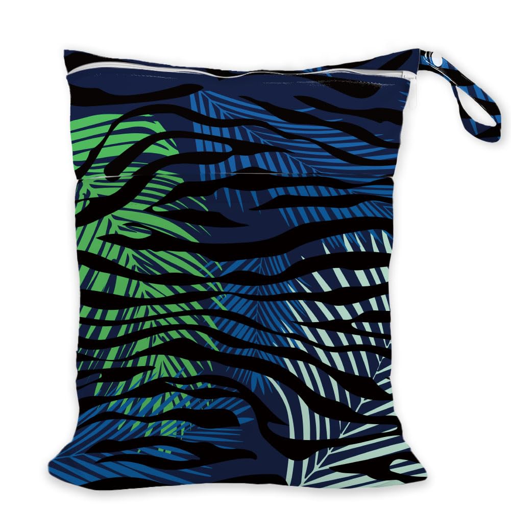 SUPERDANT Wet Dry Bag Waterproof Beach Bag Swim Pool Tropical Palm Leaf Foldable Dual Pocket Wet for Swimsuit Cruise Gym Diaper Pouch 36x30cm