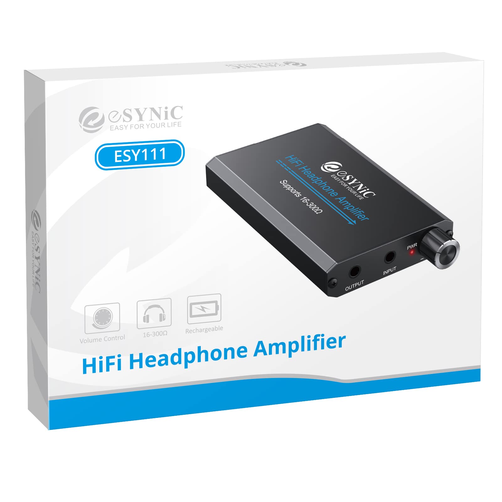 eSynic Ampli Casque Amplificateur Audio Professionnel Amplificateur Portable（Épaisseur 1,8 cm）Interface Stéréo 3,5 mm pour Lecteur MP3 Smartphone Ordinateur Portable avec câble d'alimentation USB-Noir