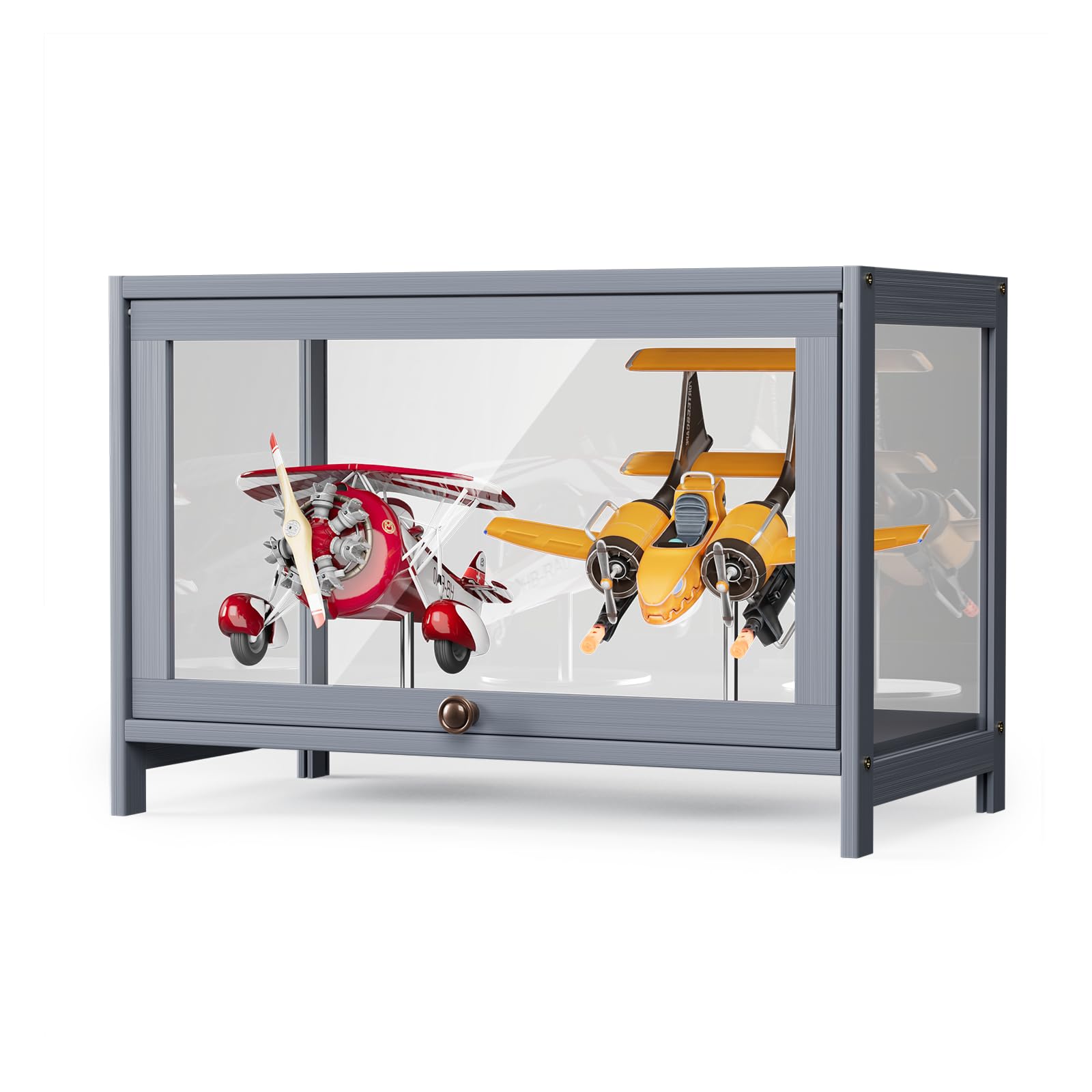 Athena Collection Curio Display Cabinet with Acrylic Doors, 5-Tier Clear Display Case 65” Hight Display Shelf for Trophy Figures Curio Collectibles for Living Room Bedroom, Grey