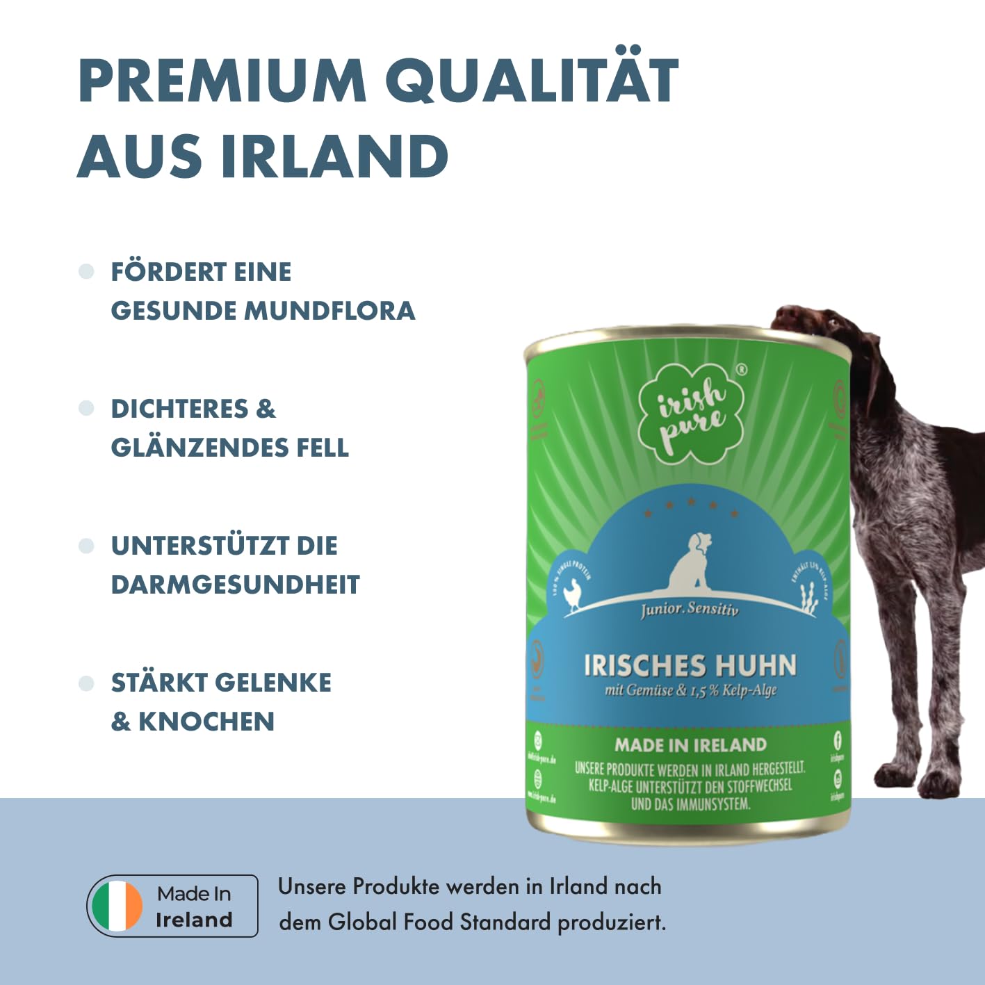 Irish Pure Premium Junior Nourriture Humide pour Chiens | 6 x 390 g | Poulet Irlandais | Vitamines | sans céréales | Sensitive | avec Superfood Kelp Algue | Nourriture Humide pour Toutes Les Races