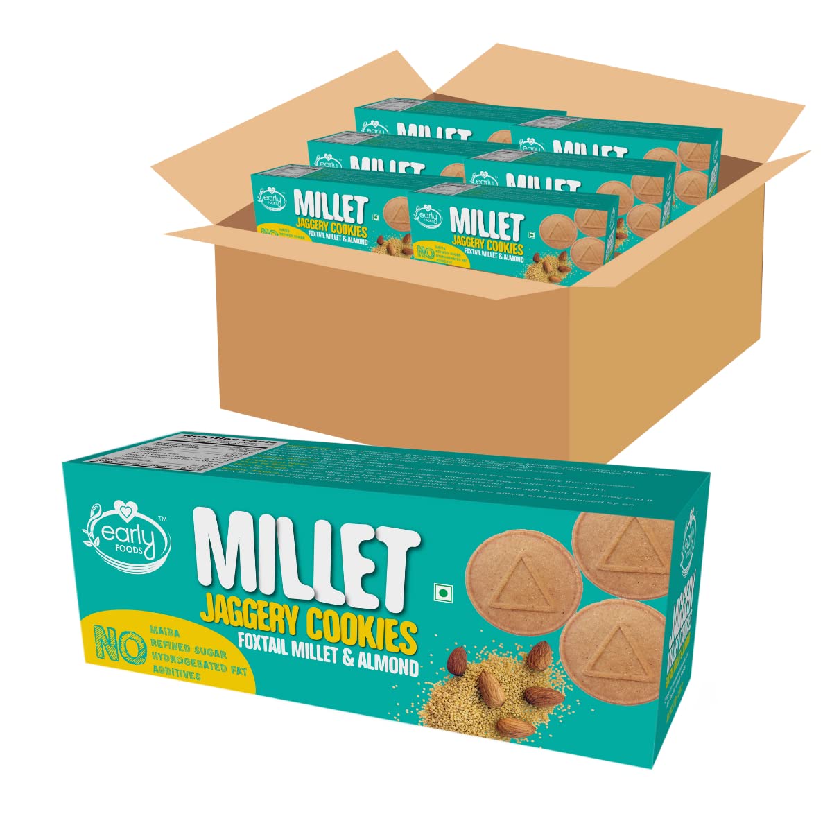 Early Foods - Pack of 6 Foxtail Millet & Almond Jaggery Cookies 150g X 6 | Sugar Free biscuits (B08X4FQLBN) Amazon Price History, Amazon Price Tracker