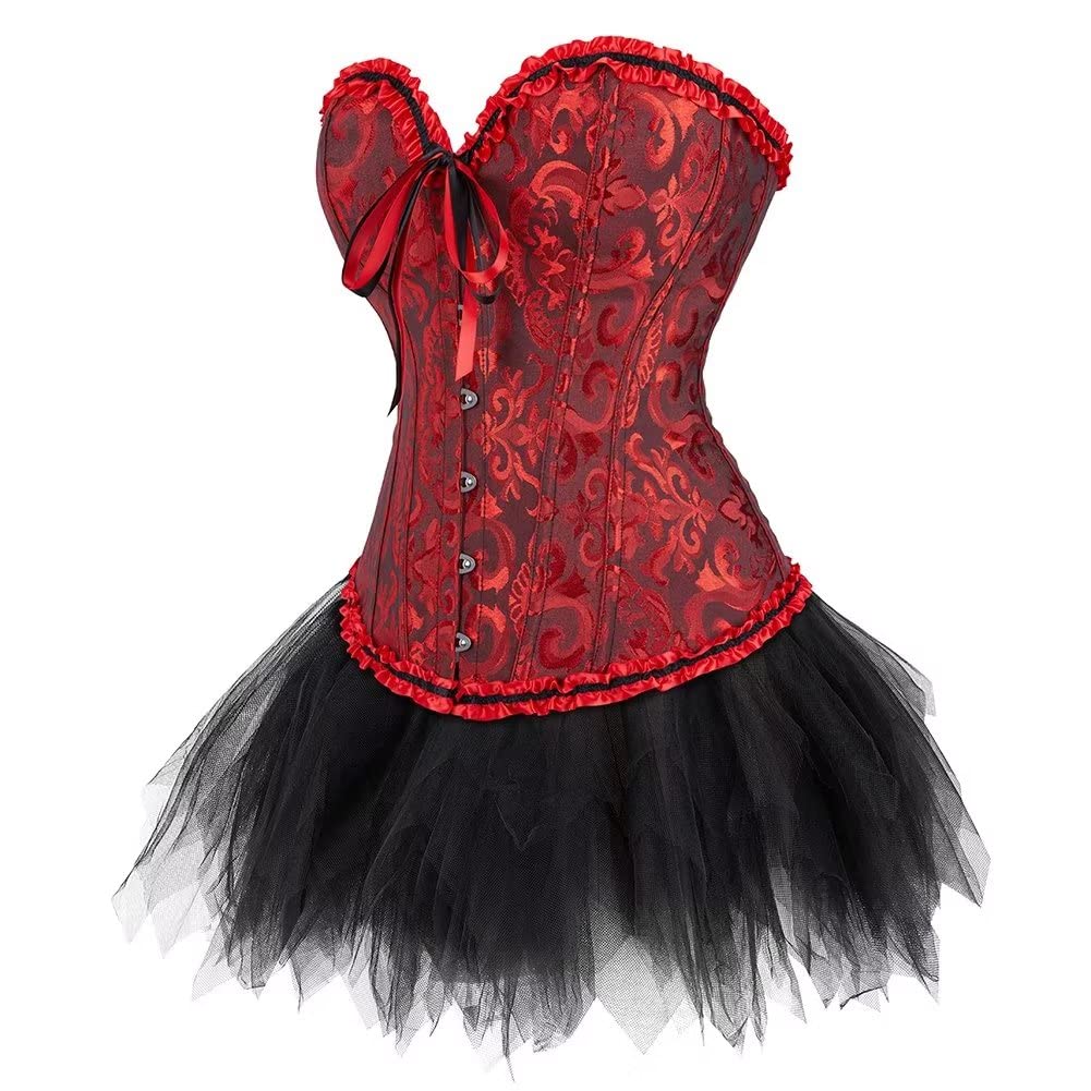 Josamogre Corset Femme Bustier avec Jupe Robe Tulle Tutu Sexy Lace Dentelle Floral Guêpière Lingerie Grande Taille Burlesque