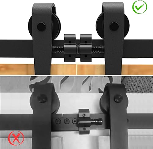 Miniatura 5 de Tope de riel para puerta corrediza de granero para puertas de granero individuales o dobles, pista plana superior media en ambos extremos, ajustable