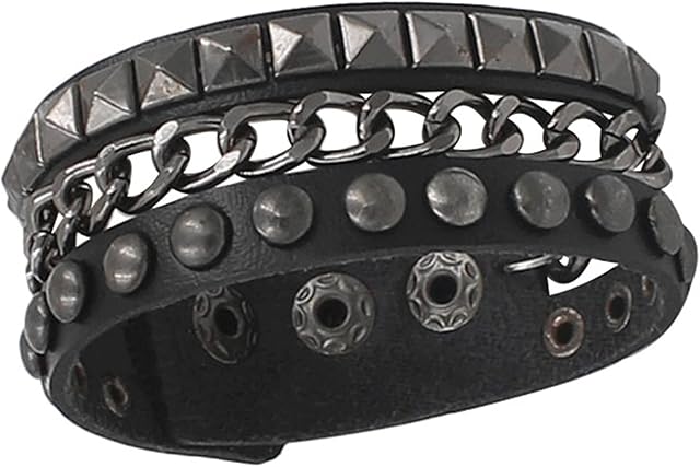 LILIYUAN Punk Rock Faux Leather Rivet Spike Studded Bracelet, Gothic Biker Strap Cuff Buckle Wristband Bracelet For Men Women Girls Boys Hip Hop Unisex Jewelry
