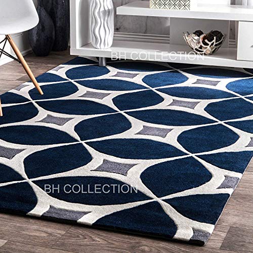 Image of Classical Look Embossed Curved Handmade Tufted Woolen Thick Plain Round Carpet for Bedroom Hall Size 4 feet Daimeter (120X120 cm Round) Multi