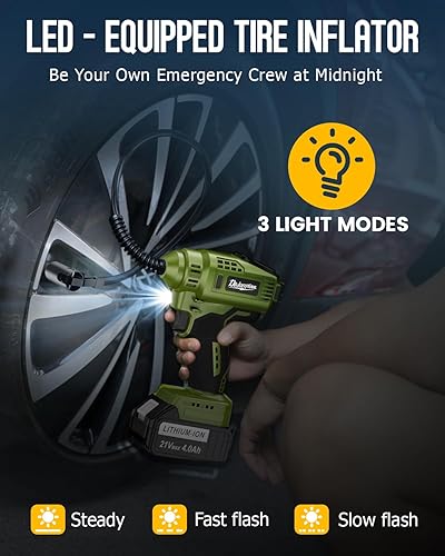 Miniatura 6 de TREE.NB Inflador de neumáticos inalámbrico Compresor de aire portátil con 2 bombas de aire alimentadas por batería de 21 V, inflador de neumáticos