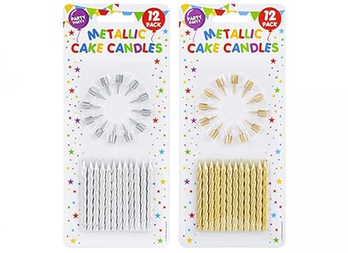 Pms Silver/Gold Metallic Candles With Holders 12 Pack 2 Assorted