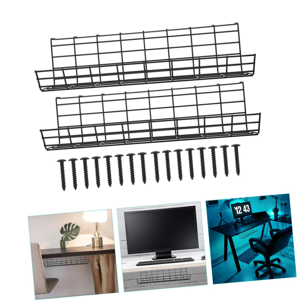Organizador de Cables de Escritorio 2 Piezas, Hierro Negro