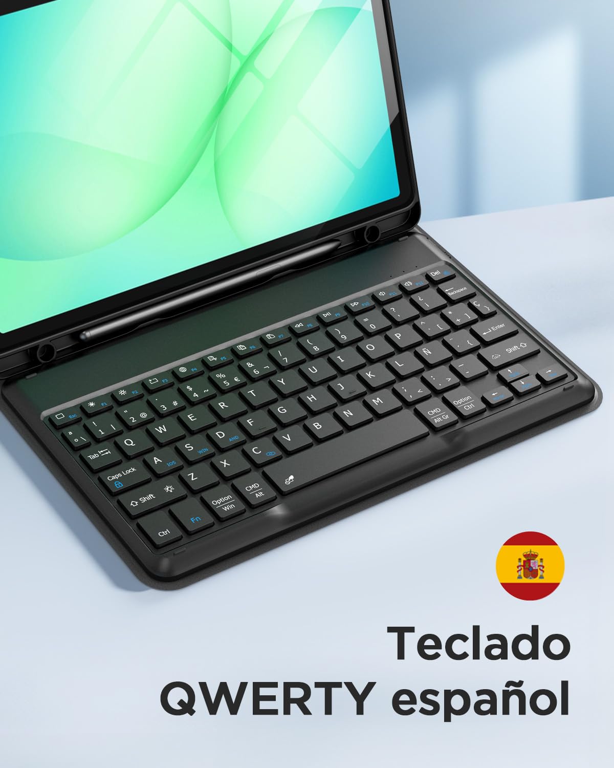 EasyAcc Funda con Teclado para Samsung Galaxy Tab A11 Plus / A9 Plus de 11 Pulgadas 2025/2023 con Película Protectora, Funda Protectora para Teclado Extraíble con Portalápices, Negro