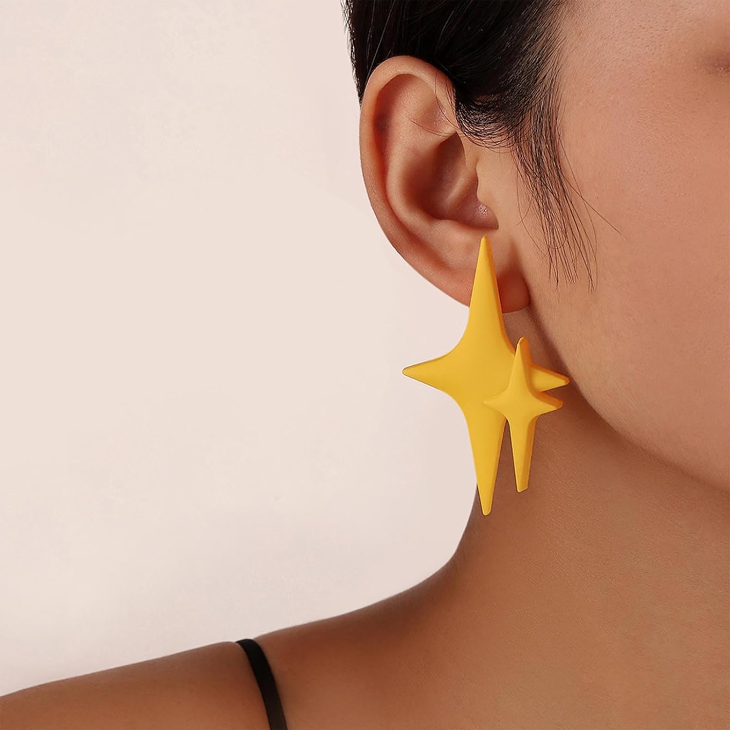 Punk Star Dangle Earrings Enamel Star Statement Earrings Large Yellow Star Earrings Exaggerated Star Stud Earrings Jewelry for Women - Image 2