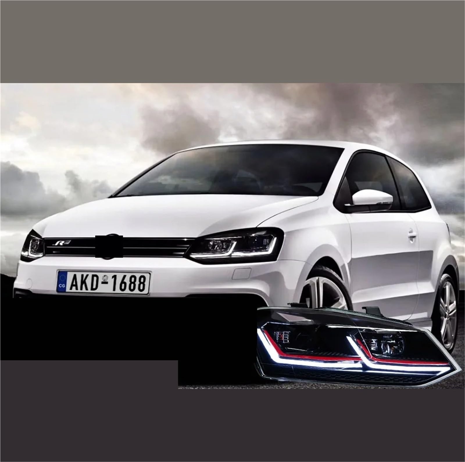 Gruppo Ottico Anteriore Per VW Per Polo Fari A LED 2011-2018 Fari Per DRL Indicatori Di Direzione Abbaglianti Angel Eye Proiettore Lente Lampada Frontale Faro Fanale Proiettore(Right-Hand Drive Car,Re
