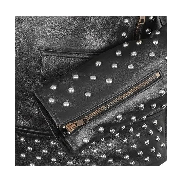 Men’s Brando Biker Rock Punk Studded Spike Black Motorcycle Cowhide Leather Jacket - Image 5