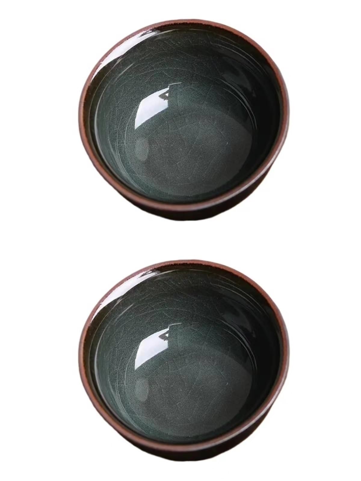 HCZKIUJY Tea Sets Ge Kiln Art Teacup Kungfu Tea Bowl Office Gift Celadon Tea Cup Iron Tire Cracked Ice Master Cup 2pc/Set 60ml Travel Tea Set Teapot