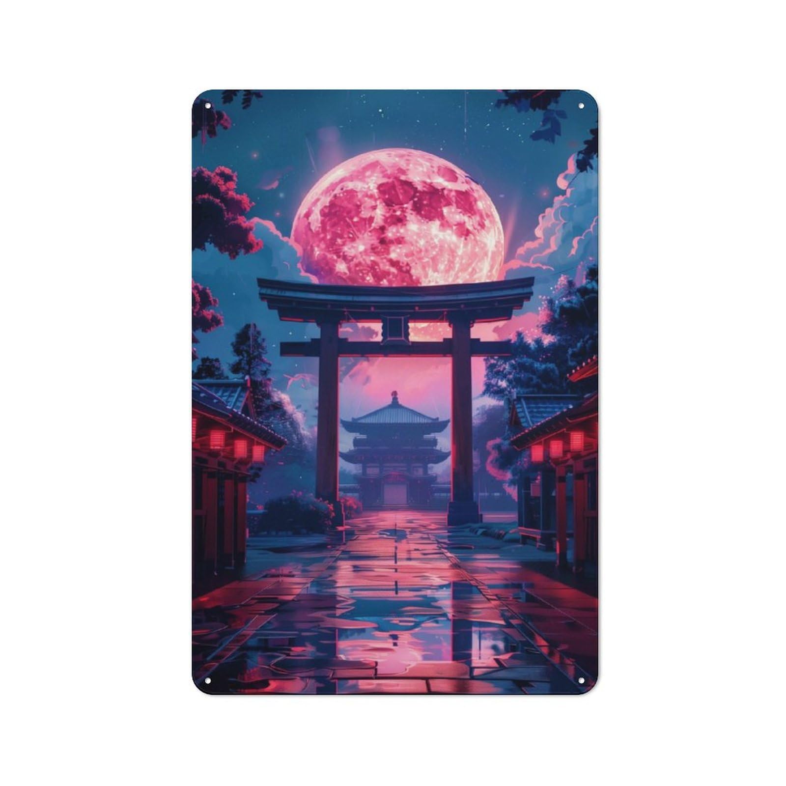 Junmoney Torii Gate Moonlit For Garden Room Or Summerhouse, Retro Tin Sign 30X20cm, Suited To Wall Displays In Garden Rooms And Summerhouses