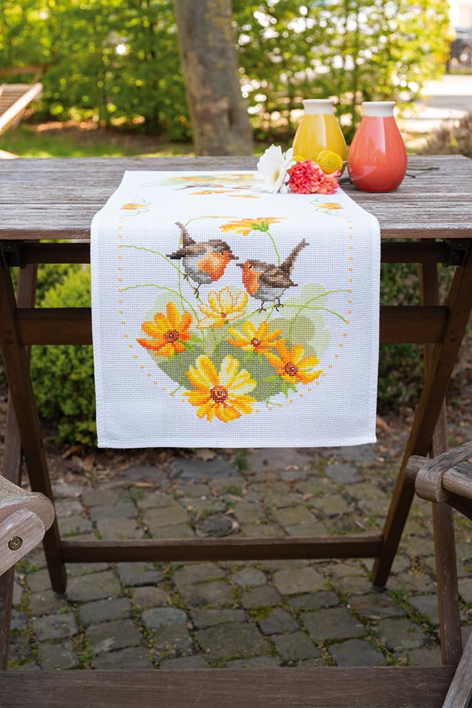 VERVACO Kit Ricamo Centrotavola Gatti Colorati 40x100 Cm - Fai Da Te Con Fili DMC E Tessuto Premium Per Principianti