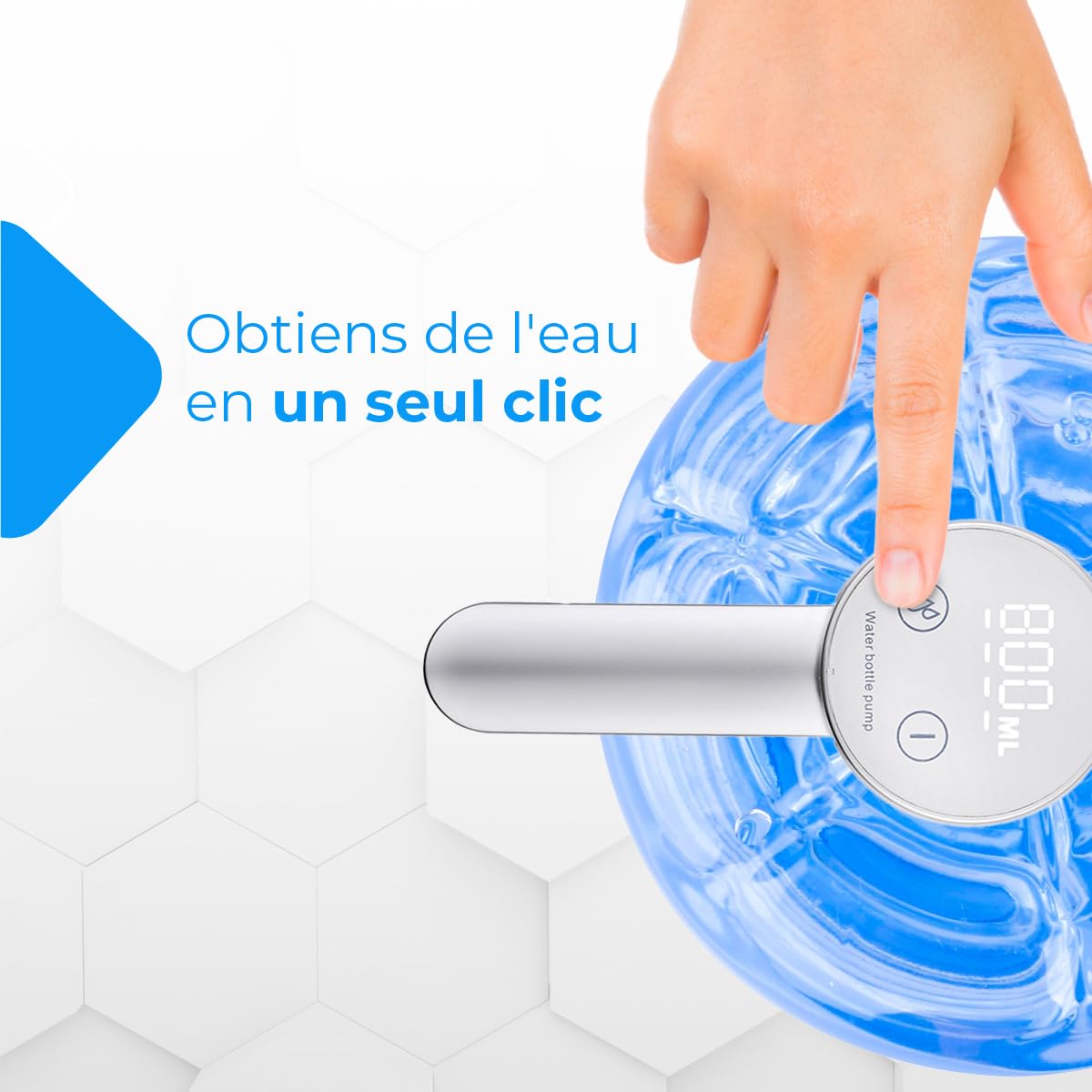 NK Distributeur d'eau avec affichage LED - Automatique, 4 volumes de distribution 200/600/800ml/continu, 1200mAh, commande tactile, bouteilles et carafes de 1,5, 10L, 11,3L, 15L, 18,9L - Couleur Blanc