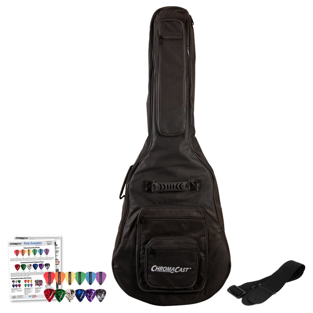 ChromaCastAcoustic Guitar 6-Pocket Padded Gig Bag with Guitar Strap and Pick Sampler