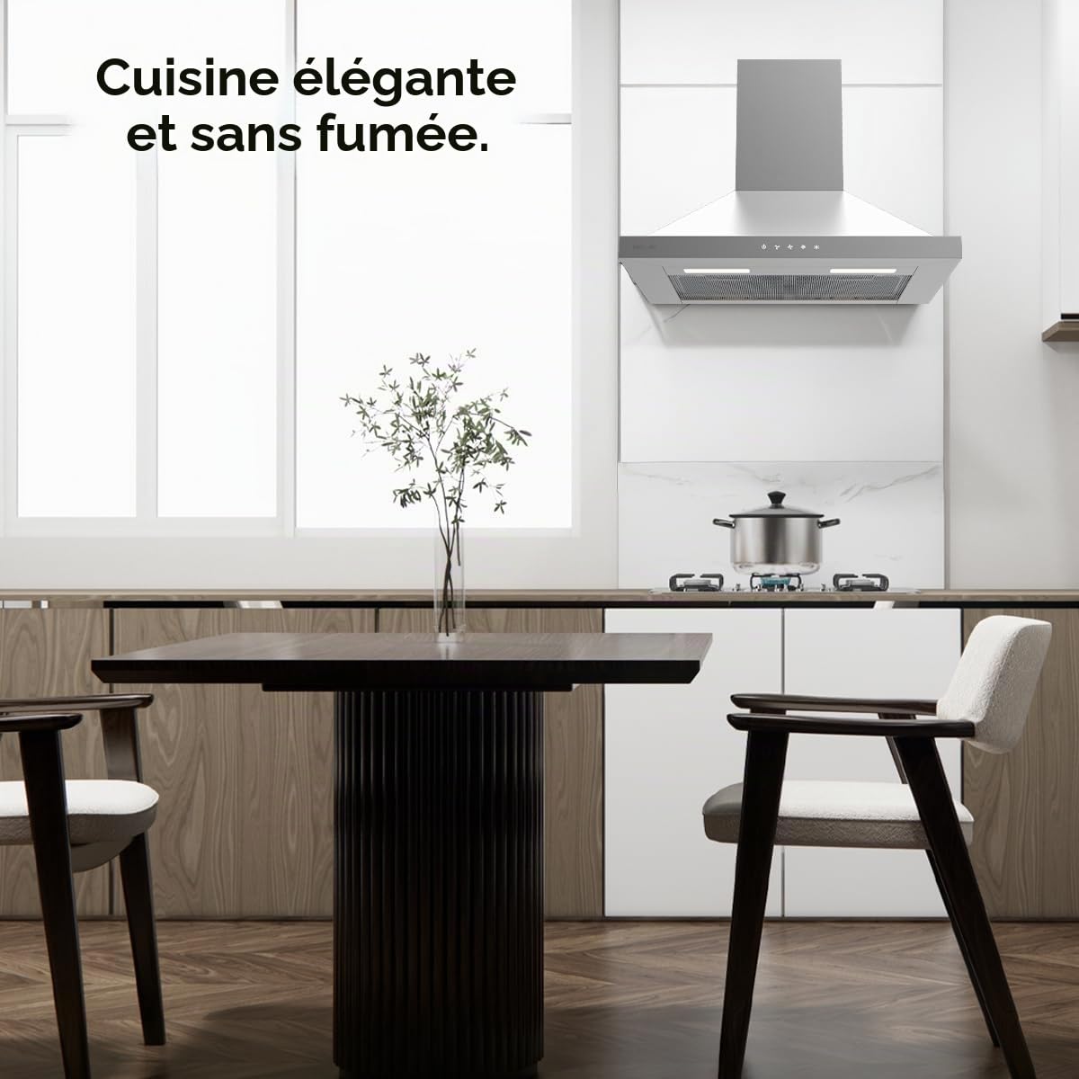 Cecotec Hotte Aspirante 60cm Pyramidale Bolero Flux PT 604000 Inox A+++. Aspiration 427,6m³/h, 3 Vitesses, SS Touch Control, Finition Inox, Basse Consommation, Moteur DC, Éclairage LED, Filtres Inclus