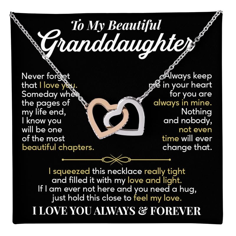 To My Granddaughter Interlocking Heart Pendant, Meaningful Jewelry With Heartfelt Note from Grandma And Grandpa, Inspirational Message Card, Holiday Birthday Graduation Christmas Gift In Box