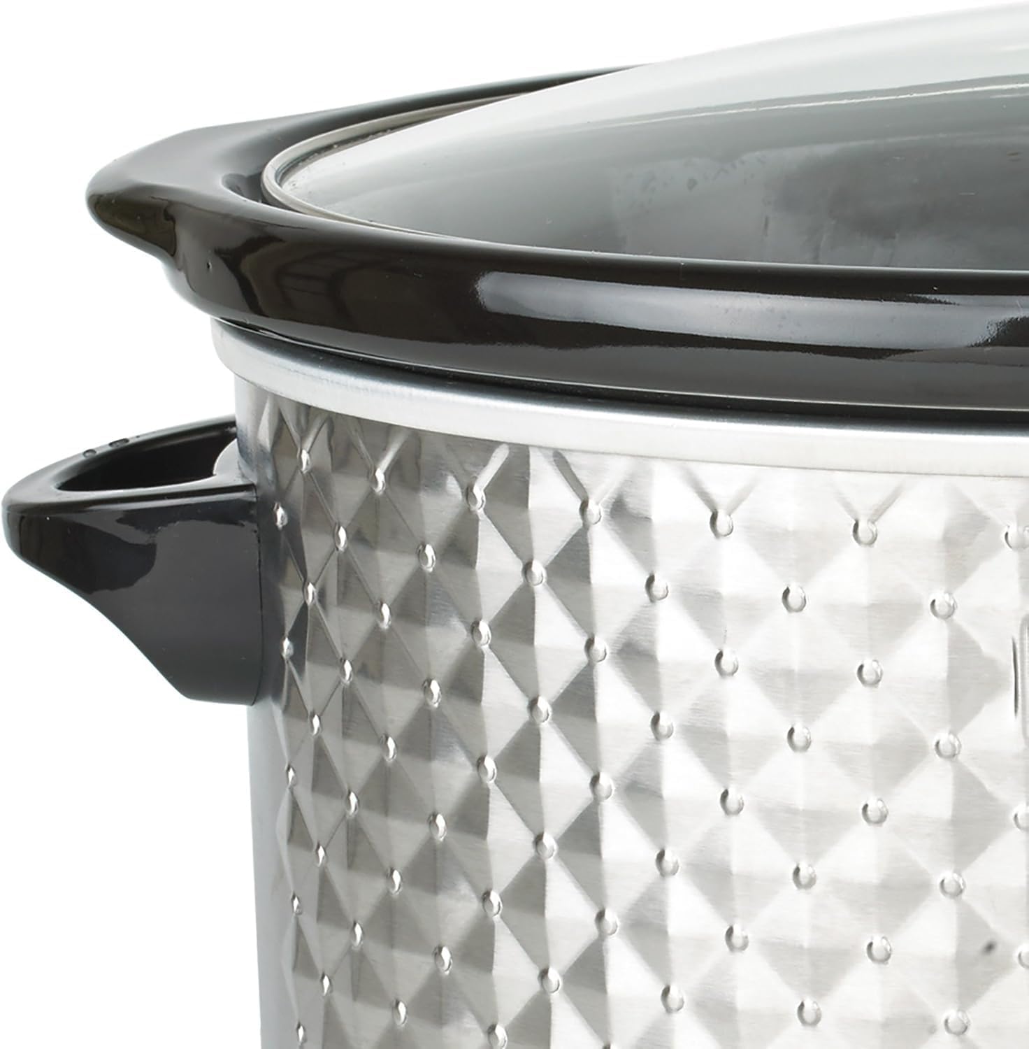 7 Quart Programmable Slow Cooker with Removable Ceramic Pot & Glass Lid – Large Capacity Crock Pot for Easy Meal Prep, Family Dinners & Potlucks – Dishwasher Safe, Quilted Black Finish (Silver)